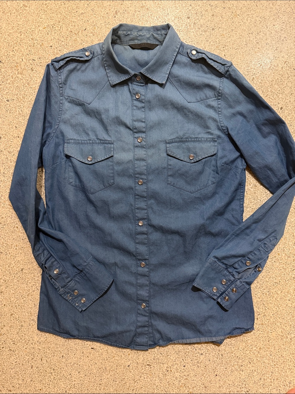ARI Made in Italy Blue Indigo Woman Western Pearl Denim Button-Down Shirt Small